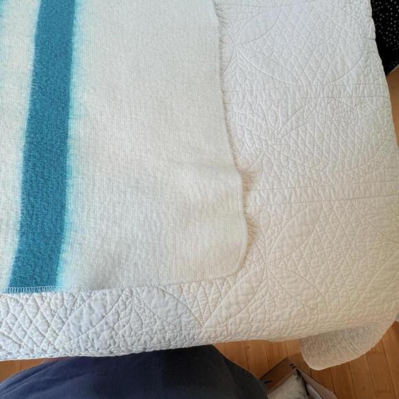 Baby Blanket Feel Striped Blue Aqua Red Vintage Camping Blanket Style But SOFT - Picture 8 of 15